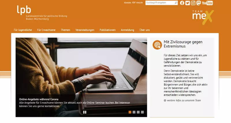 Darstellung der Start-Internet·seite zum Team meX