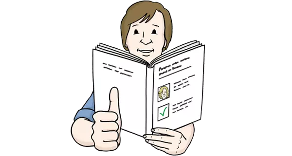 Grafik: Ein Mann mit Buch, der den Daumen hoch hält.