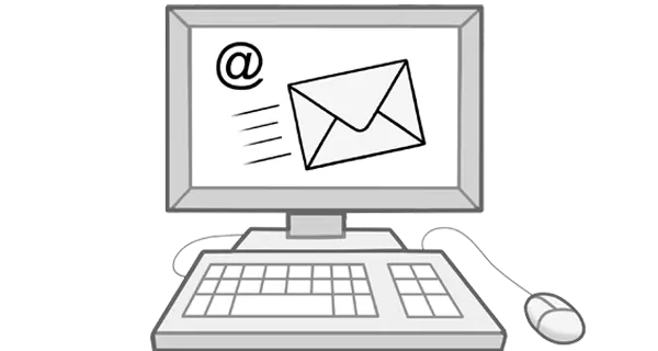 Grafik: Computer mit Mailsymbol im Bildschirm